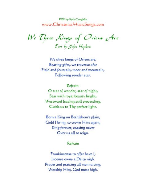 We Three Kings Lyrics Printable Free