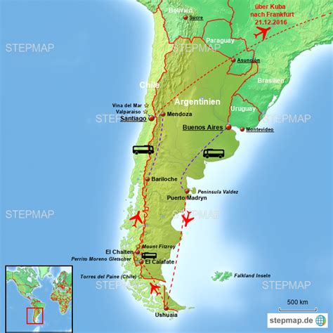 StepMap Argentinien Chile Landkarte für Südamerika