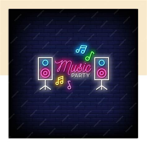 Premium Vector Music Party Neon Sign On Brick Wall Background Vector