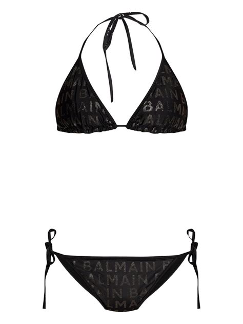 Balmain Logo Print Triangle Bikini Black Farfetch