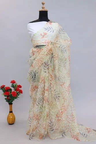 Party Wear Silk Pure Organza Digital Print Saree With Blouse Piece