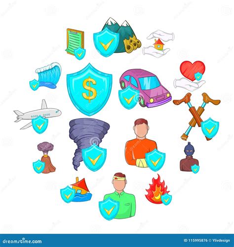 Insurance Icons Set Cartoon Style Stock Vector Illustration Of