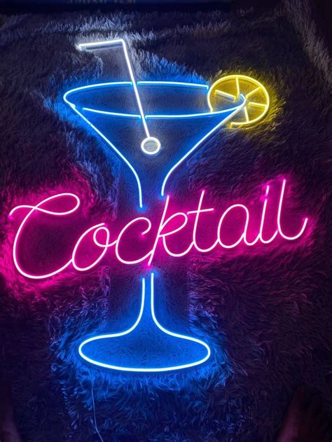 Cocktail Glass Led Sign Pub Led Sign Wall Decor Cocktail Neon Sign