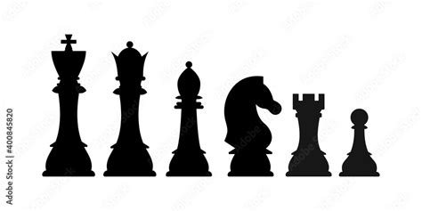 Chess Pieces Silhouette Vector Icon Set Isolated On White Background Black Chess Figures King