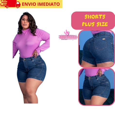 Shorts Jeans Feminino Plus Size Lycra Cintura Alta Barato Bermuda