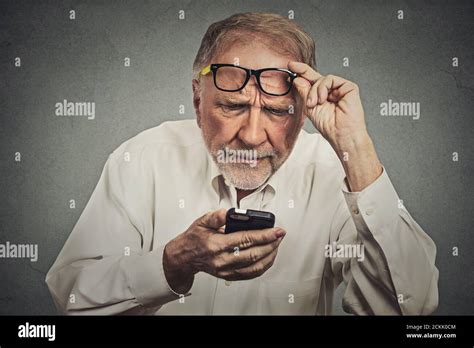 Closeup Portrait Headshot Elderly Man With Glasses Having Trouble