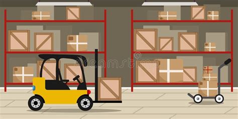 Vector Illustration Modern Interior Warehouse Cartoon Interior With