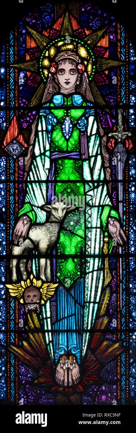 St Agnes Depicted In Stained Glass By Harry Clarke St Oswald And St Edmund Church Ashton In