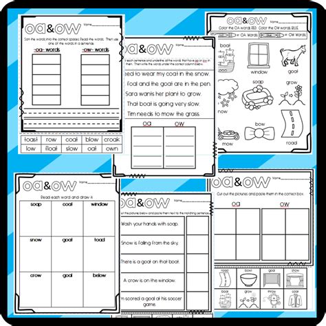 Oa And Ow Worksheets Cut And Paste Sorts Cloze Writing And More