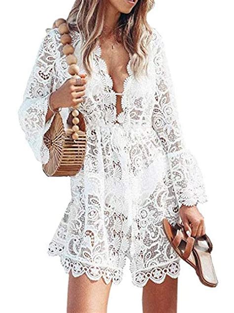 Dewadbow Womens Bikini Cover Up Bathing Suit Lace Cover Up Beach Dress