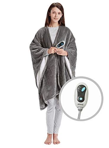 Beautyrest Ultra Soft Sherpa Berber Fleece Electric Poncho Wrap Blanket