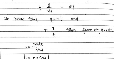 Relation Between Drift Velocity And Electric Current