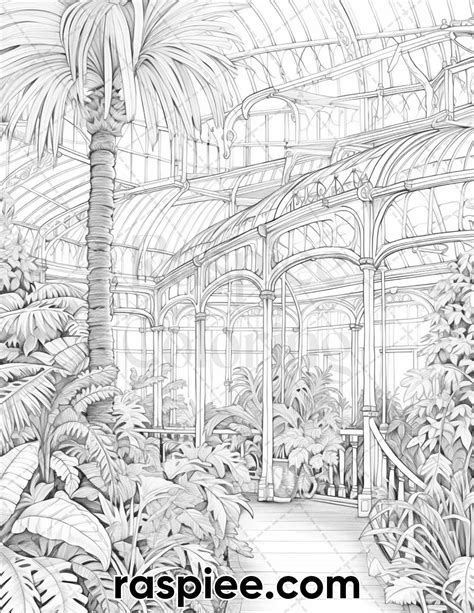 60 Victorian Greenhouse Grayscale Adult Coloring Pages Printable Pdf Victorian Greenhouse