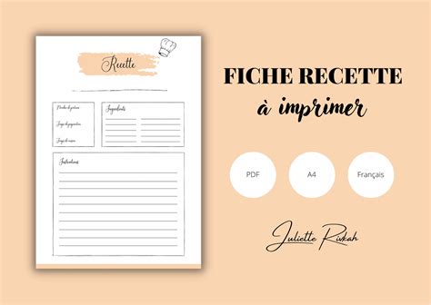 Fiche recette individuelle à télécharger et imprimer PDF Format A4