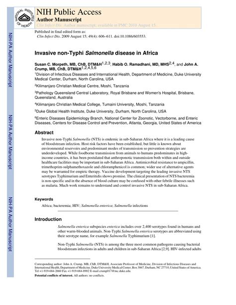 PDF Invasive Non Typhi Salmonella Disease In Africa