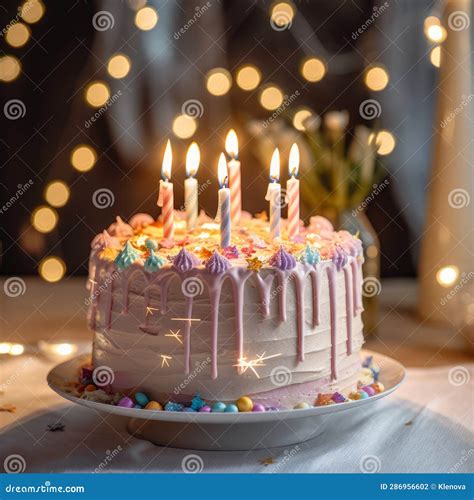 Colorful Birthday Cake With Sprinkles And Candles Stock Illustration