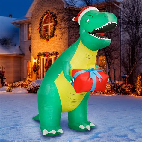 Holidayana T Rex Dinosaur Christmas Inflatable 8 Ft Tall Tyrannosaurus Rex With