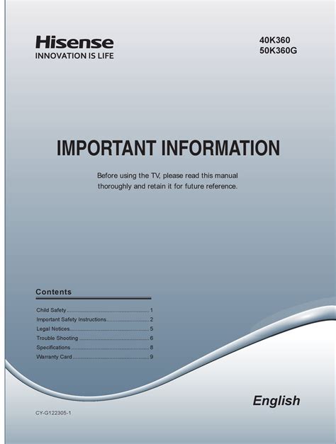 HISENSE 50K360G IMPORTANT INFORMATION MANUAL Pdf Download | ManualsLib