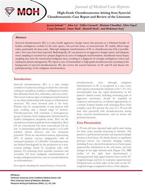 Pdf High Grade Chondrosarcoma Arising From Synovial Chondromatosis