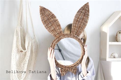 Big Wicker Bunny Mirror For Nursery Room Wicker Rabbit Mirror Etsy In