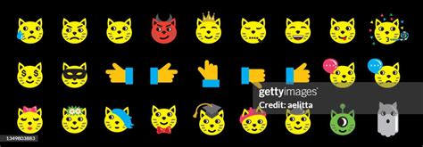 Vector Set Of Cute Emoticon Cat Icons Cartoon Cats Emojis Set 2 High Res Vector Graphic Getty