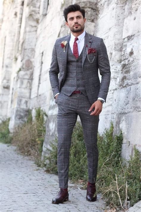 Grey Green Plaid Wedding Suit Groom Attire Giorgenti Custom Suits Nyc