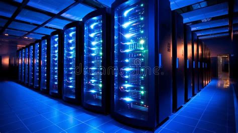 Big Super Computer Modern Server Room With Rgb Lights Big Futuristic