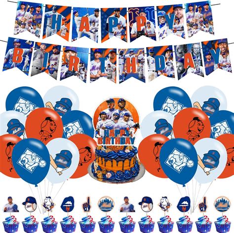 Amazon Decoraciones de fiesta de cumpleaños de béisbol de los Mets