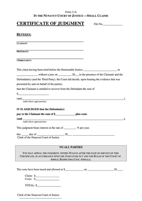 Fillable Form 11a Certificate Of Judgment Printable Pdf Download