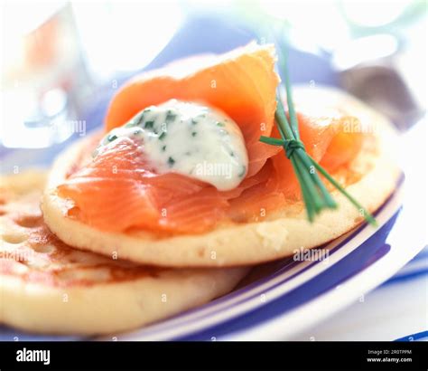 Smoked salmon blinis Stock Photo - Alamy