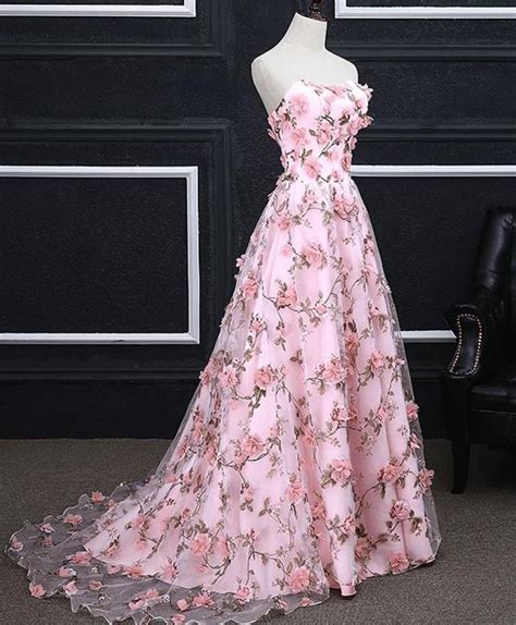 Pink Tulle 3d Flowers Long Prom Dress Pink Evening Dress Cheap Pink Prom Dress Prom Dresses