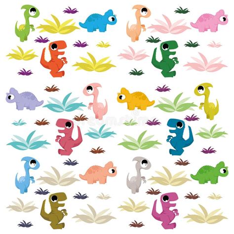 Cartoon Cute And Colorful Group Of Dinosaurs Stock Vector