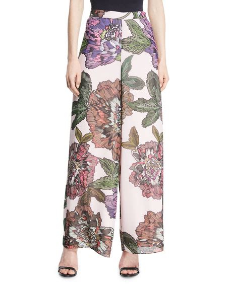 Badgley Mischka Collection Wide Leg Floral Print Pants Neiman Marcus