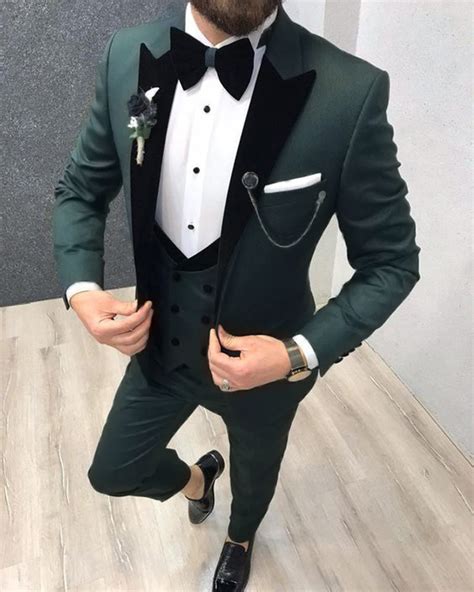 Velvet Lapel Dark Olive Green Wedding Tuxedo /Suits For Goomsmen 3 Pie – classbydress