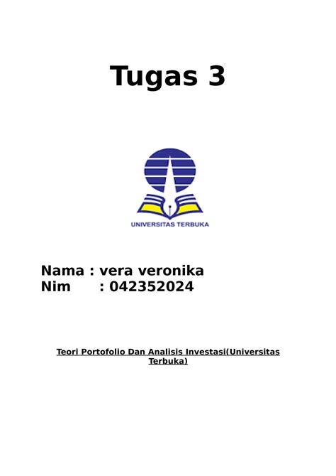 Tugas 3 Teori Portofolio Dan Analisis Investasi Tugas 3 Nama Vera