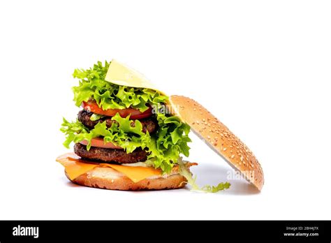 Cheeseburger Or Hamberger On A White Background Fast Food Stock Photo