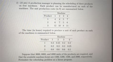 Solved 2 25 Pts A Production Manager Is Planning The Chegg