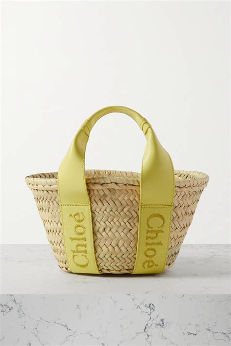 Chloé Net Sustain Sense Small Leather trimmed Raffia Tote in Metallic