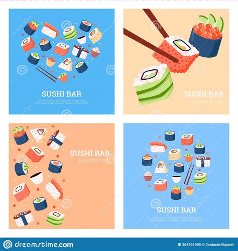 Sushi Bar Promotion Advertising Banners Or Posters Flat Vector