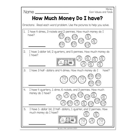 2nd Grade Math Worksheets Money Coin Values And Totals How Much Money Do I Have Lucky