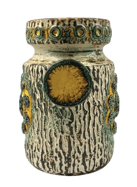 West German Art Pottery Dumler Breiden Saturn Pattern Relief Series Vase