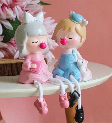 Buy Romantic Long Leg Couple Blue And Pink Set Of 2 Polyresin Figurine By Tied Ribbons At 38