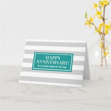 Teal Grey Stripes Employee Anniversary Card Zazzle