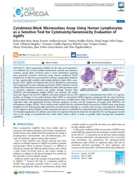 Pdf Cytokinesis Block Micronucleus Assay Using Human Lymphocytes As A