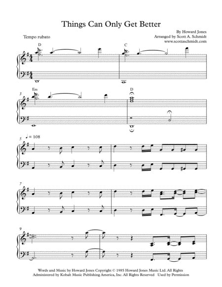 Things Can Only Get Better By Howard Jones Piano Solo Digital Sheet Music Sheet Music Plus