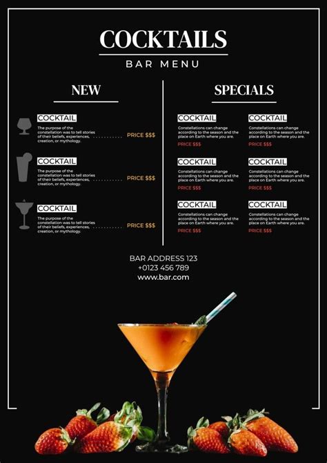 Customize This Professional Simple Cocktaik Bar Drink Menu Template For