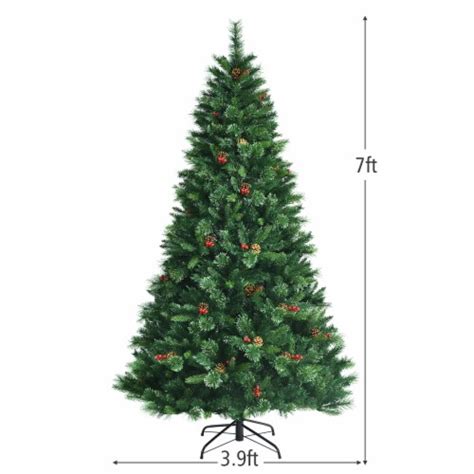 Costway 7ft Pre Lit Hinged Artificial Christmas Tree W Pine Cones