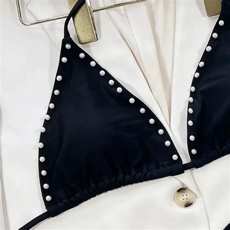 Wholesale New Arrival Summer Women 2 Piece Swimsuits Swimwear Halter Bikini Sets With Pearls