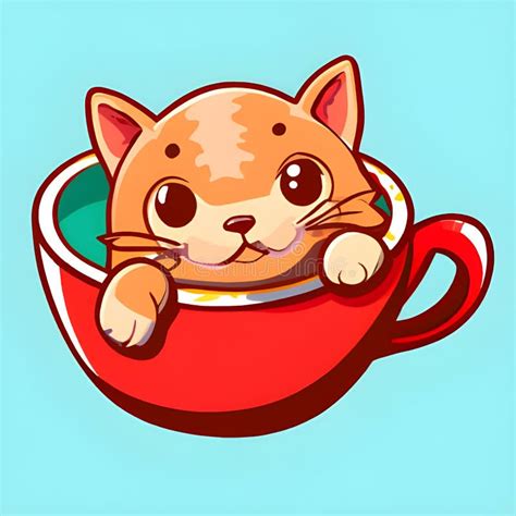 Estilo De Caricatura De Gato En Taza Ai Generativo Stock De