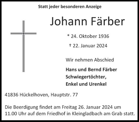 Traueranzeigen von Johann Färber Aachen gedenkt